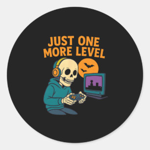 Skeleton Gamer – Just One More Level Classic Round Sticker