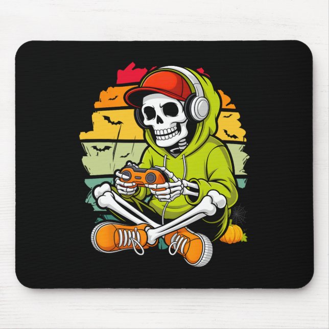 Skeleton Gamer Lazy Halloween Costume Cool Video-g Mouse Mat (Front)