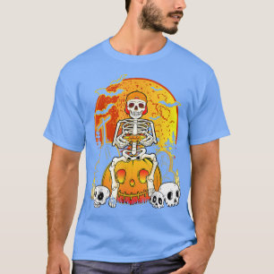 Skeleton Gamer Pumpkin Scary Autumn Halloween Gami T-Shirt