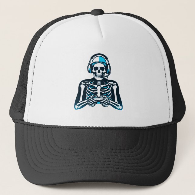 Skeleton Gamer Skull – Gaming Headset Controller D Trucker Hat (Front)