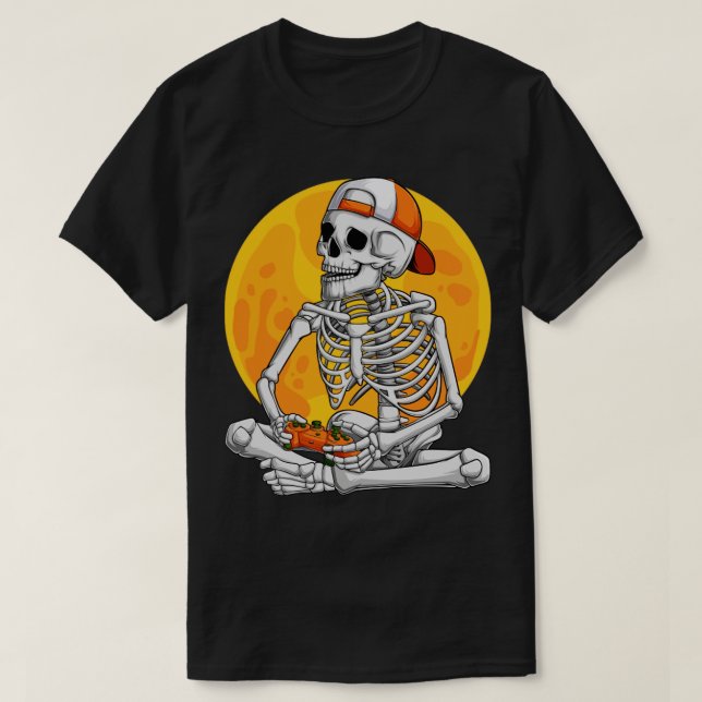Skeleton Gamer Video Game Boys Gaming Halloween Co T-Shirt (Design Front)