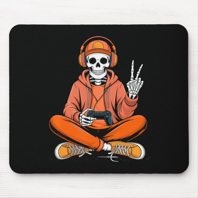 Skeleton Gamer Video Gaming Halloween Boys Men Kid Mouse Mat (Front)