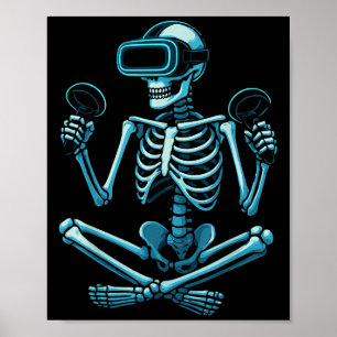 Skeleton Gamer Vr Headset Funny Halloween Gaming  Poster