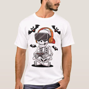  Skeleton Gamer With Vr Headset Halloween Style  T-Shirt