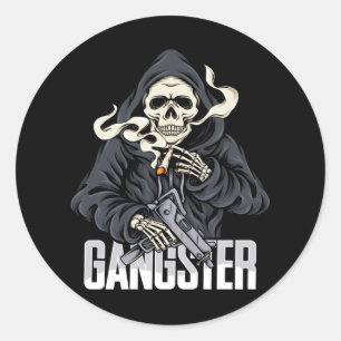 Skeleton Gangster Classic Round Sticker