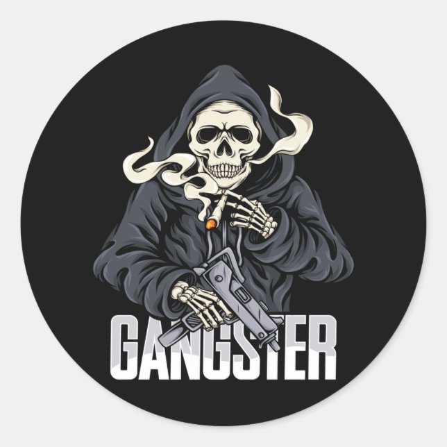 Skeleton Gangster Classic Round Sticker (Front)