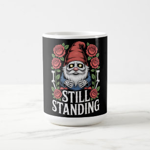 Skeleton garden gnome with roses and text coffee mug