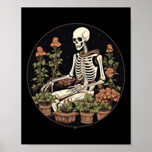 Skeleton Gardener Plants Halloween Gardening Poster