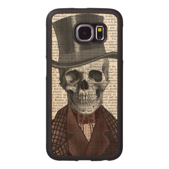 Skeleton Gentleman and Top hat Carved Wood Samsung Galaxy S6 Case (Back)
