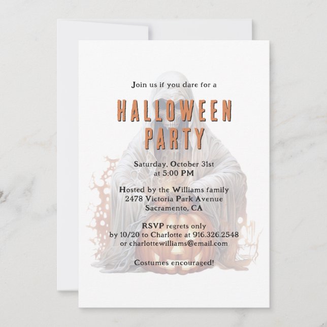 Skeleton Ghost Jack-O-Lantern Halloween Party Invitation (Front)