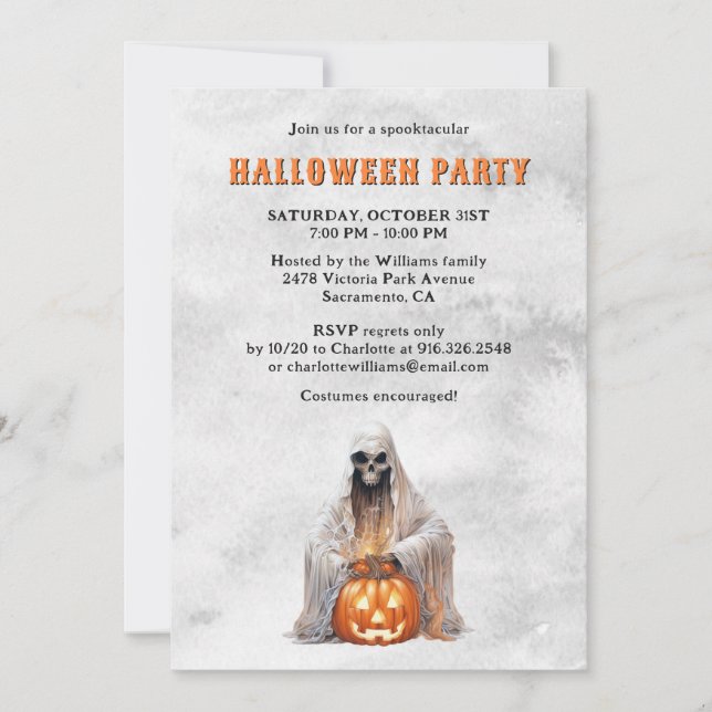 Skeleton Ghost Jack O’Lantern Halloween Party Invitation (Front)