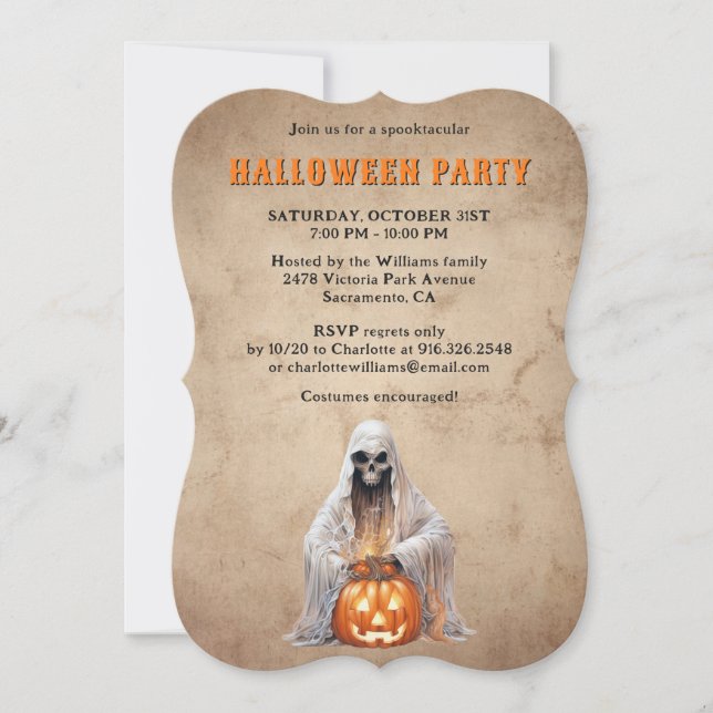 Skeleton Ghost Jack O’Lanterns Halloween Party Invitation (Front)