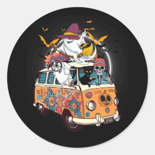 Skeleton Ghost Riding Horror Hippie Van Halloween  Classic Round Sticker