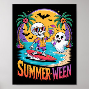 Skeleton Ghost Spooky Beach Holiday Summer Party S Poster
