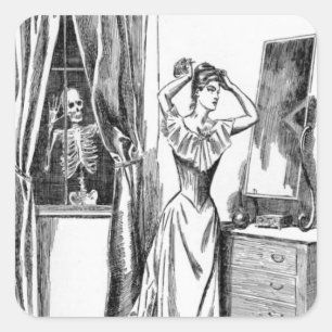 Skeleton Ghoul Monster Victorian Woman Square Sticker