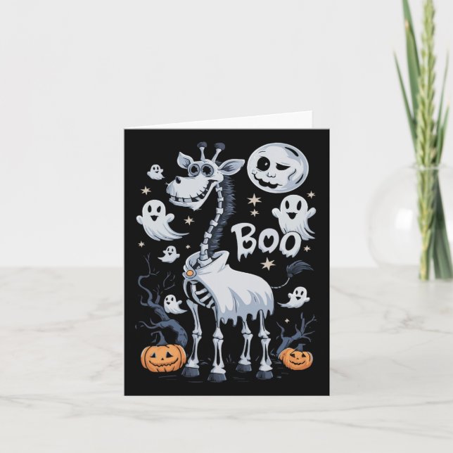 Skeleton Giraffe In Ghosts Halloween  Card (Front)