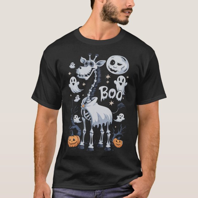 Skeleton Giraffe In Ghosts Halloween  T-Shirt (Front)