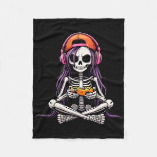 Skeleton Girl Gamer Funny Halloween Costume Spooky Fleece Blanket