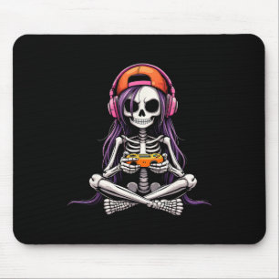 Skeleton Girl Gamer Funny Halloween Costume Spooky Mouse Mat