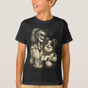 Skeleton Girl Hugging Papillon Dog Cute Coffee T-Shirt
