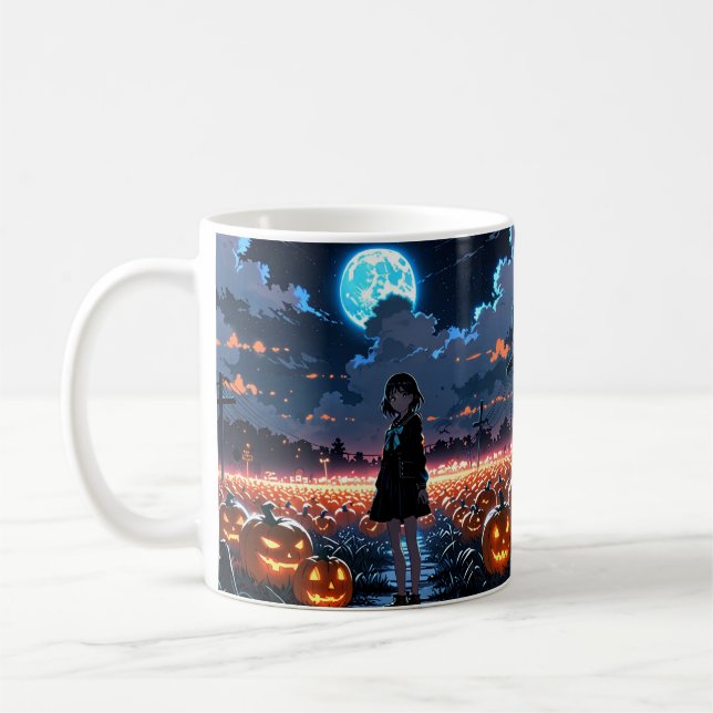 Skeleton Girl Pumpkin Mug – Spooky Anime (Left)
