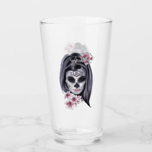 Skeleton Girl Punk Rock Drinking Glass Tumbler