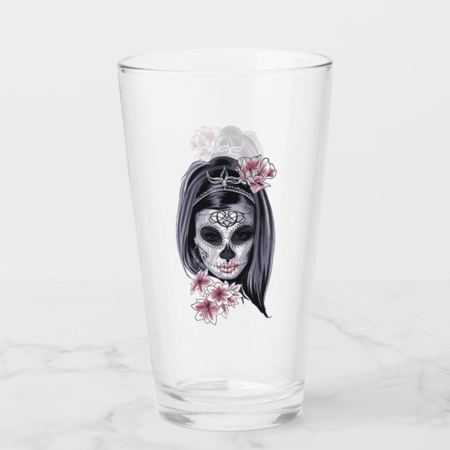 Skeleton Girl Punk Rock Drinking Glass Tumbler (Front)
