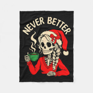 Skeleton Girl Santa Drinking Coffee Xmas Funny Sku Fleece Blanket