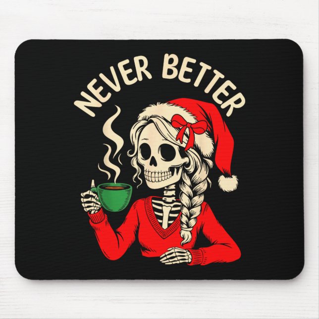 Skeleton Girl Santa Drinking Coffee Xmas Funny Sku Mouse Mat (Front)