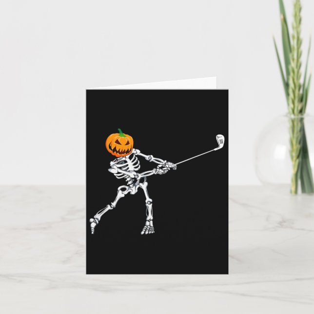 Skeleton Golf Halloween Pumpkin Golfing Golfer  Card (Front)