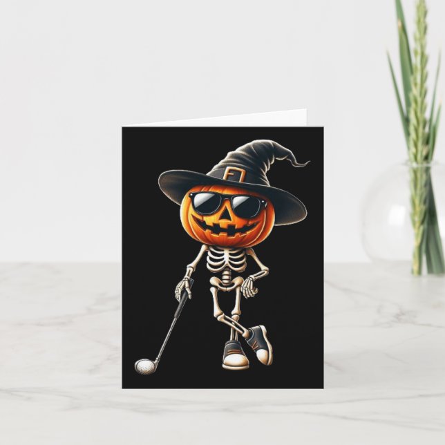 Skeleton Golf Pumpkin Golfing Golfer Halloween Cos Card (Front)