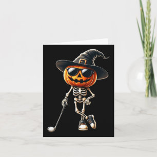 Skeleton Golf Pumpkin Golfing Golfer Halloween Cos Card