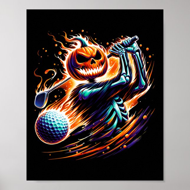 Skeleton Golfing Halloween Pumpkin Golfer Golfer  Poster (Front)