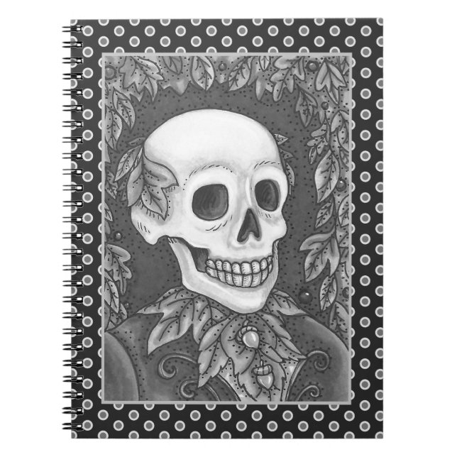 SKELETON, GOTH GENTLEMAN SKULL, DEAD LEAF SOCIETY NOTEBOOK (Front)