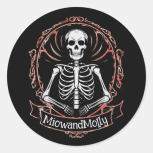 Skeleton Goth Style Black skull Classic Round Sticker