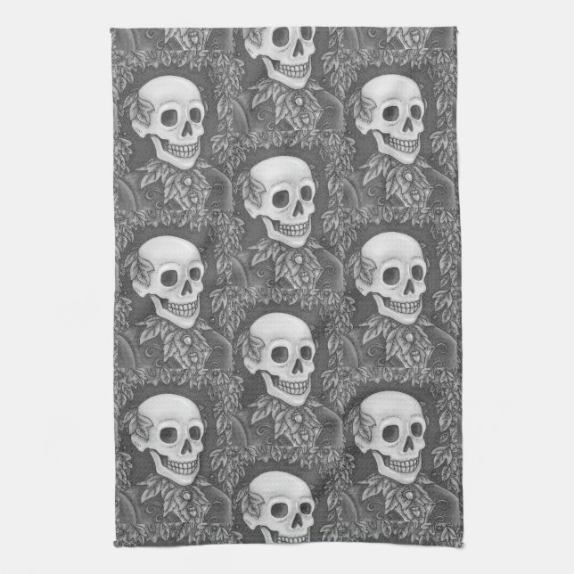 SKELETON, GOTHIC GENTLEMAN SKULL KITCHEN TOWEL (Vertical)