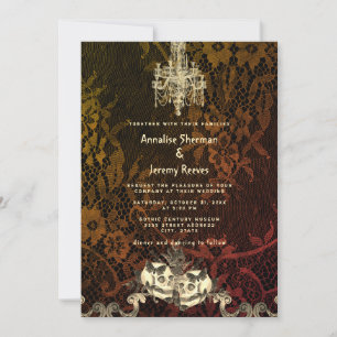 Skeleton Gothic Lace Chandelier Halloween Wedding Invitation