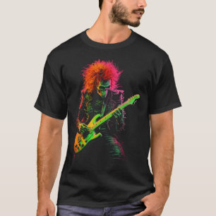 Skeleton Graphic Tee Playing Guitar Rock Band Hall