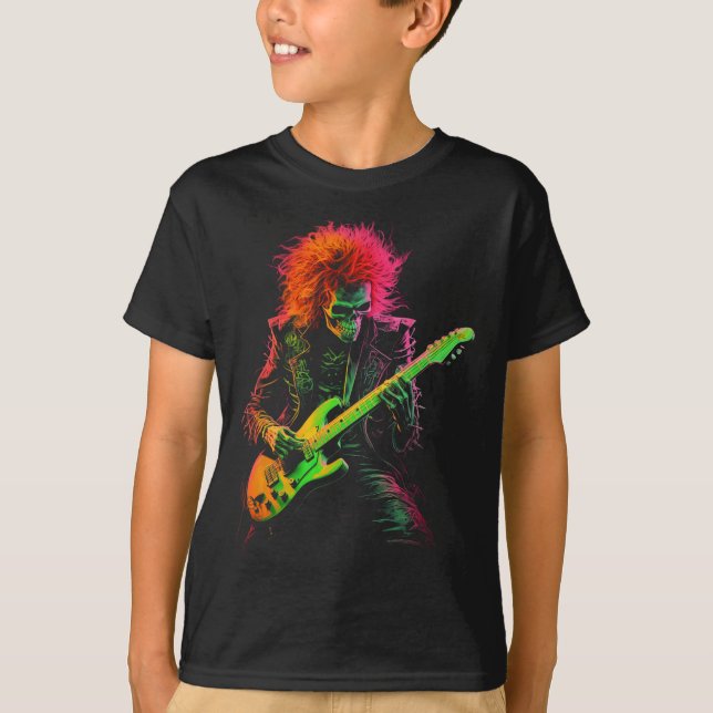 Skeleton Graphic Tee Playing Guitar Rock Band Hall (Front)