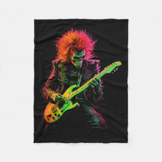 Skeleton Graphic Tee Playing Guitar Rock Band Hall Fleece Blanket