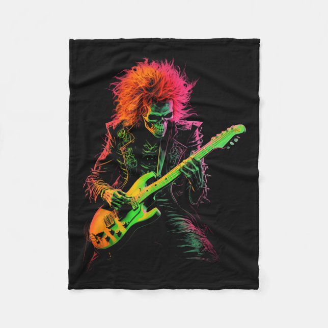 Skeleton Graphic Tee Playing Guitar Rock Band Hall Fleece Blanket (Front)