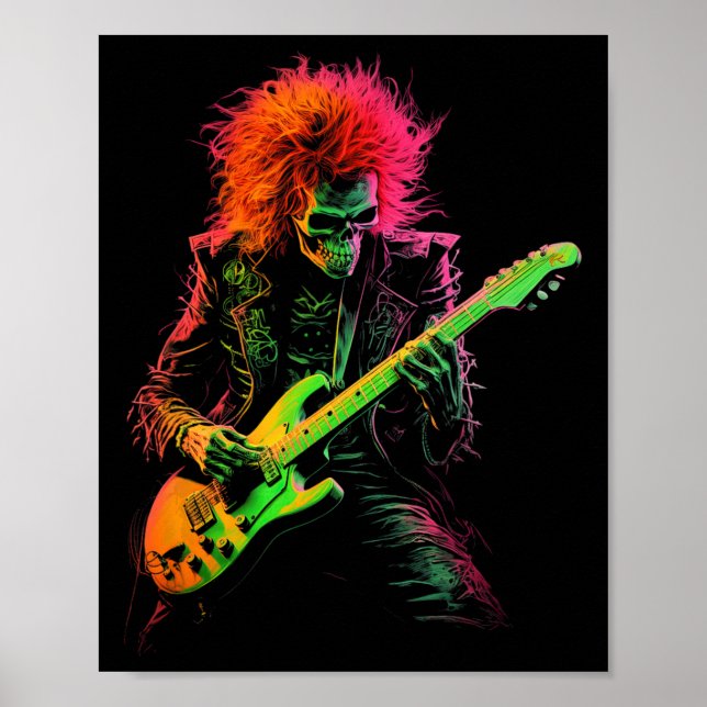 Skeleton Graphic Tee Playing Guitar Rock Nd Hallow Poster (Front)