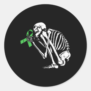 Skeleton Green Ribbon Mental Health Awareness Classic Round Sticker