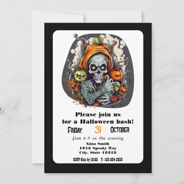 Skeleton Grim Reaper Halloween Bash Party Invitation (Front)