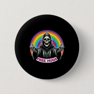 Skeleton Grim Reaper Halloween Funny Rainbow Free  6 Cm Round Badge