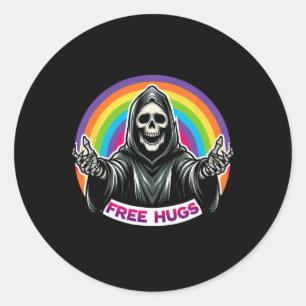 Skeleton Grim Reaper Halloween Funny Rainbow Free  Classic Round Sticker