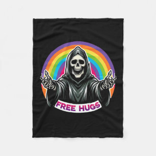Skeleton Grim Reaper Halloween Funny Rainbow Free Fleece Blanket