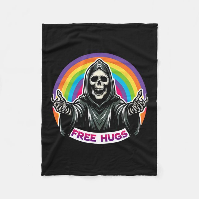 Skeleton Grim Reaper Halloween Funny Rainbow Free  Fleece Blanket (Front)