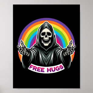 Skeleton Grim Reaper Halloween Funny Rainbow Free  Poster