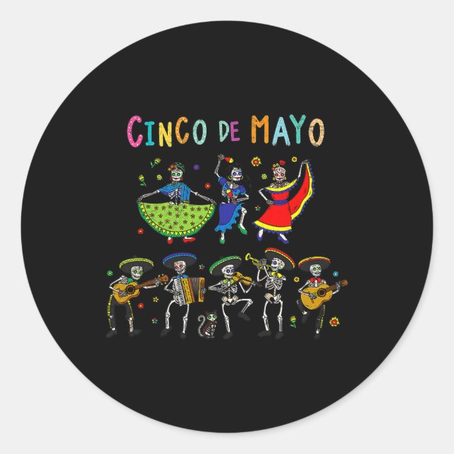 Skeleton Guitar Fiesta Cinco De Mayo Mexican Funny Classic Round Sticker (Front)